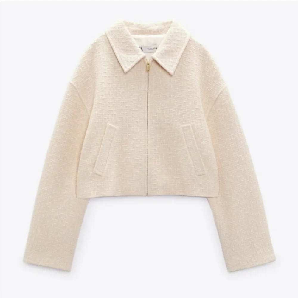 Zara Tweed Bomber Jacket Cream Size XS - Picture 13 of 16